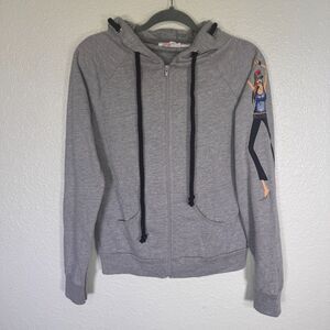 Lauren Moshi Heather Gray Zip-Up Hoodie with Sleeve Art